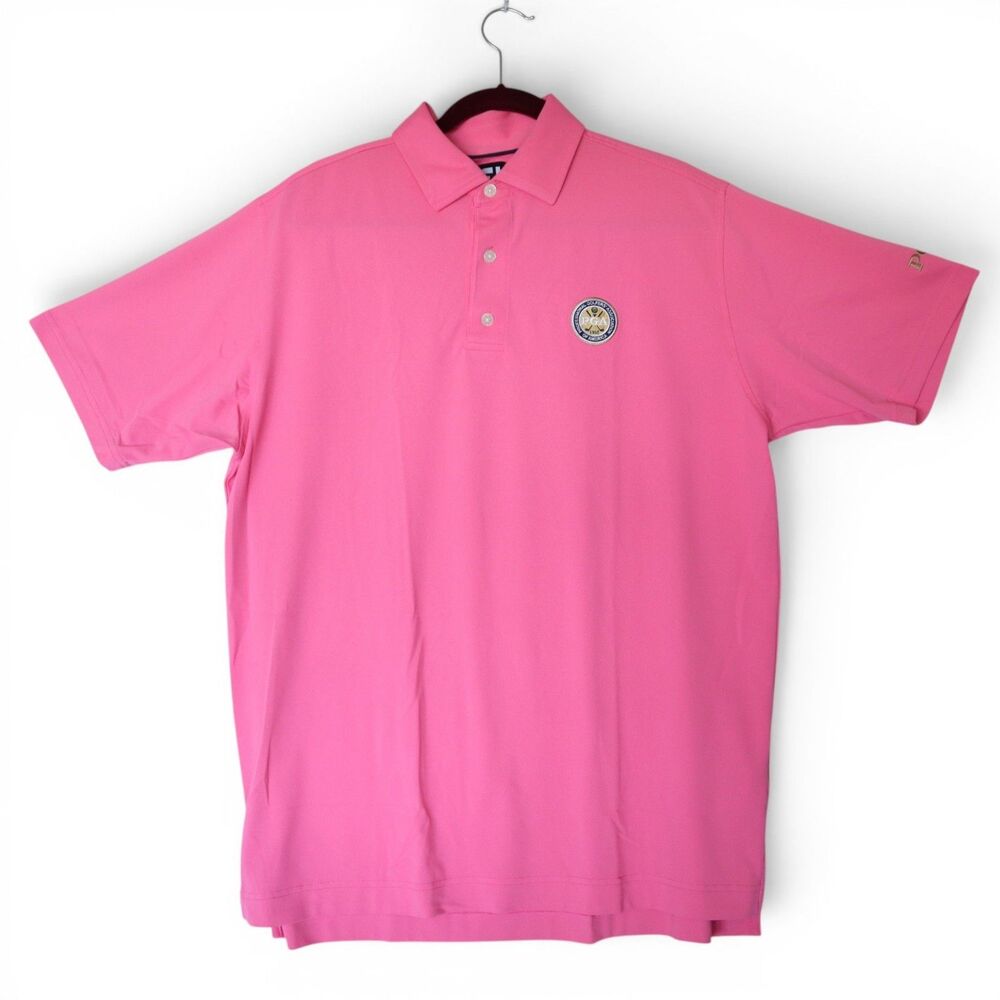 FootJoy Men's Large Embroidered PGA Of America Performance Golf Polo Shirt Pink